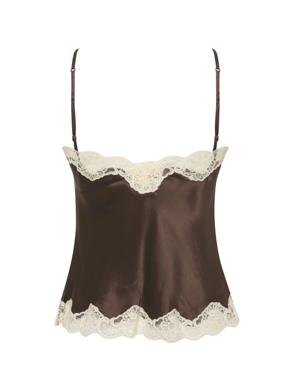Lace-Trim Satin Camisole in Chocolate and Cream